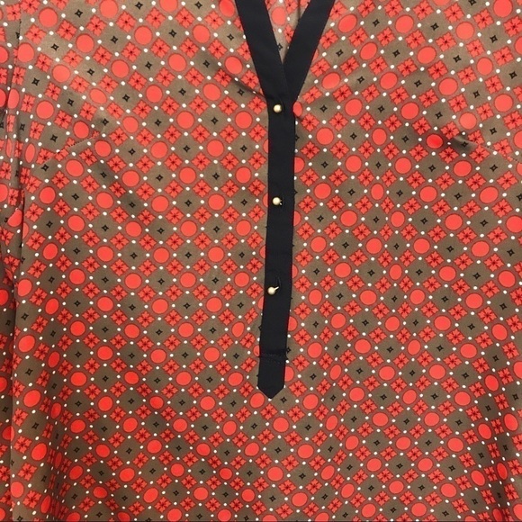 Banana Republic Career Top Orange/Khaki Print SP - Picture 2 of 8